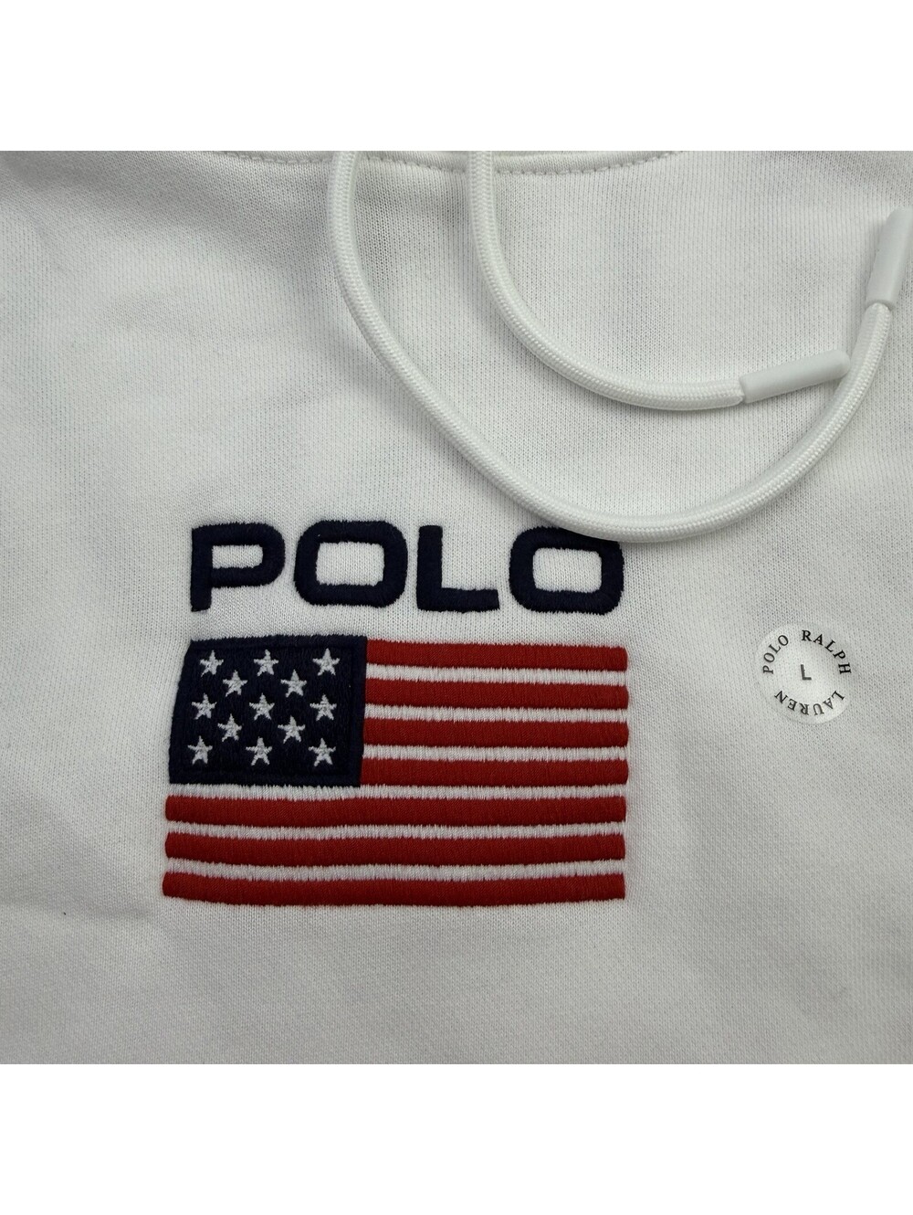 Polo Ralph Lauren Flag Fleece Hoodie White USA Embroidered Men’s Large NWOT - Picture 3 of 8